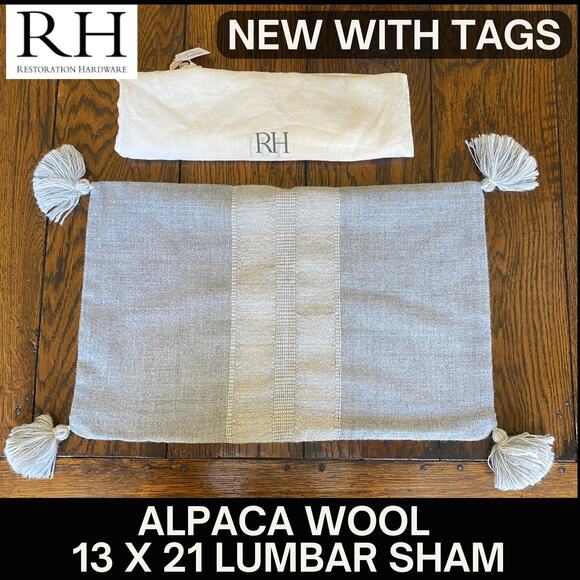 New w Tags Restoration Hardware Fog Pom Alpaca Wool Lumbar Pillow Sham 13 x 21